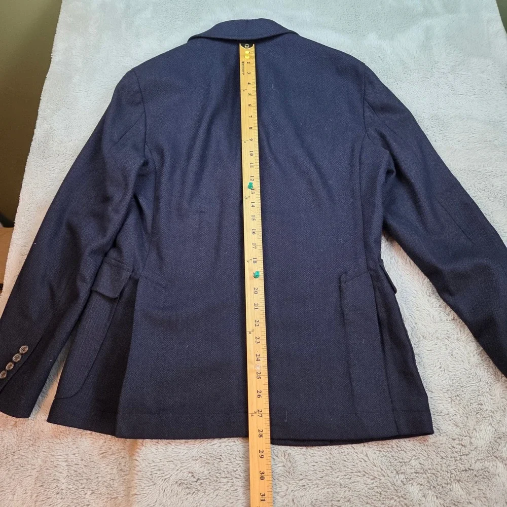 Polo Ralph Lauren Wool Blend Blazer Mens M Herringbone 3-Button Sport Coat Navy‎